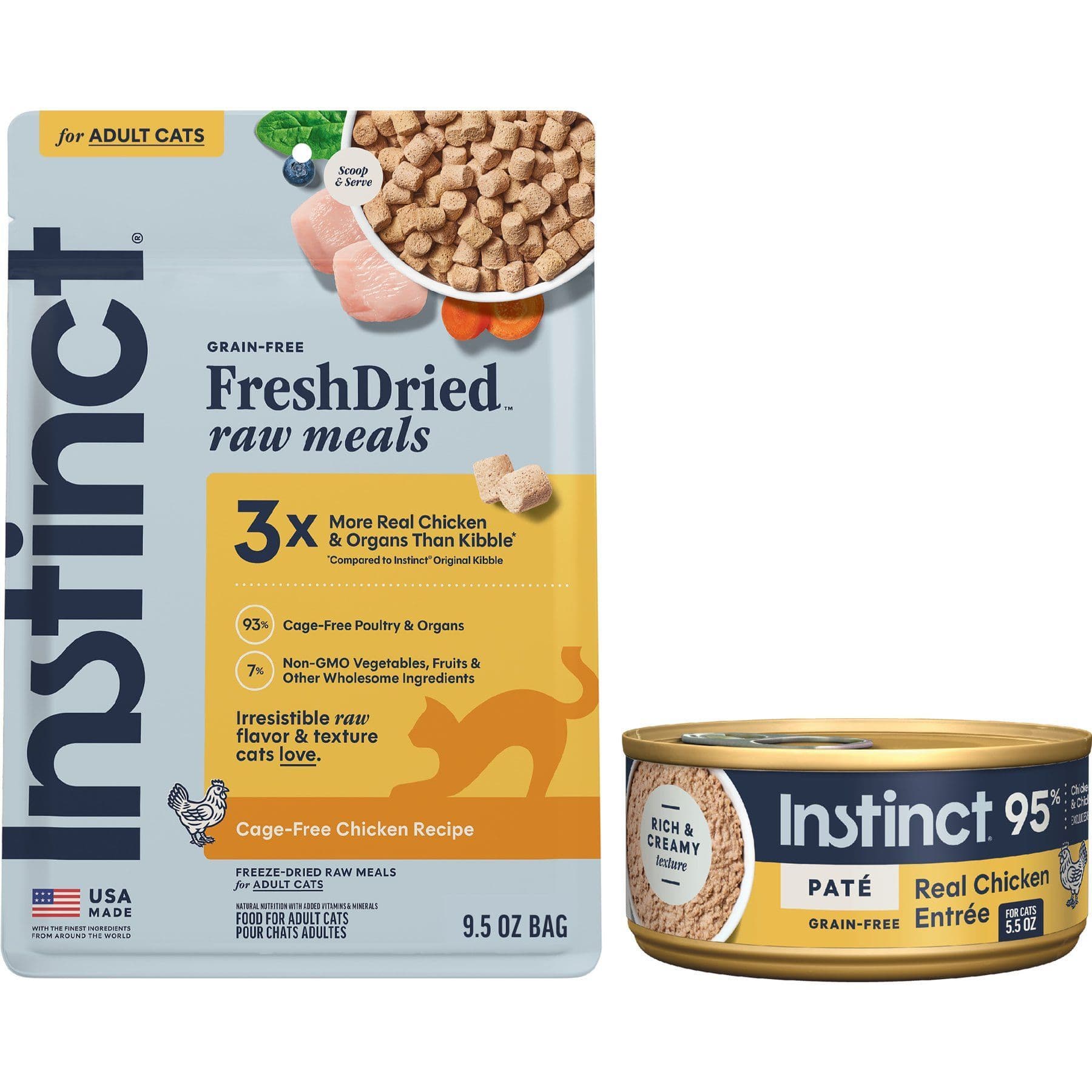 Instinct Original Grain-Free Pate Real Chicken Recipe Wet Canned Cat Food, 5.5-oz, case of 12 + Instinct Freeze-Dried Raw Meals Grain-Free Cage-Free Chicken