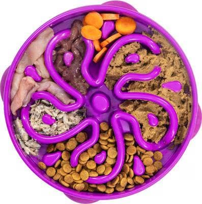Outward Hound Fun Feeder maze slow-feeder dog bowl, purple, 4 cup