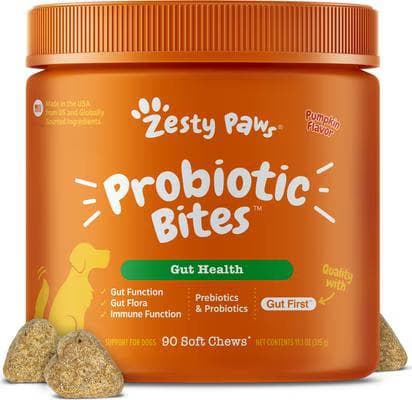 Zesty Paws Probiotic Bites pumpkin-flavored soft chews for dogs